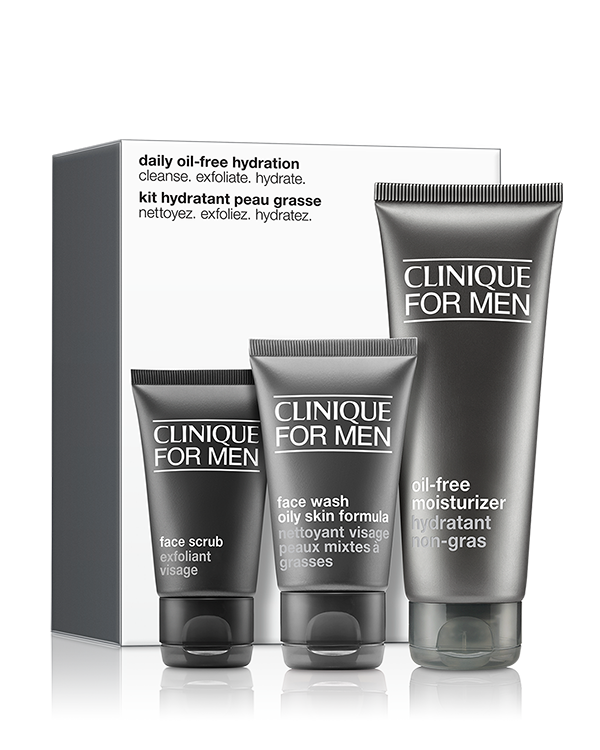 Clinique For Men Daily Oil-Free Hydration Set, Daily skin care set for men with customised formulas to help balance and refresh oilier skin.