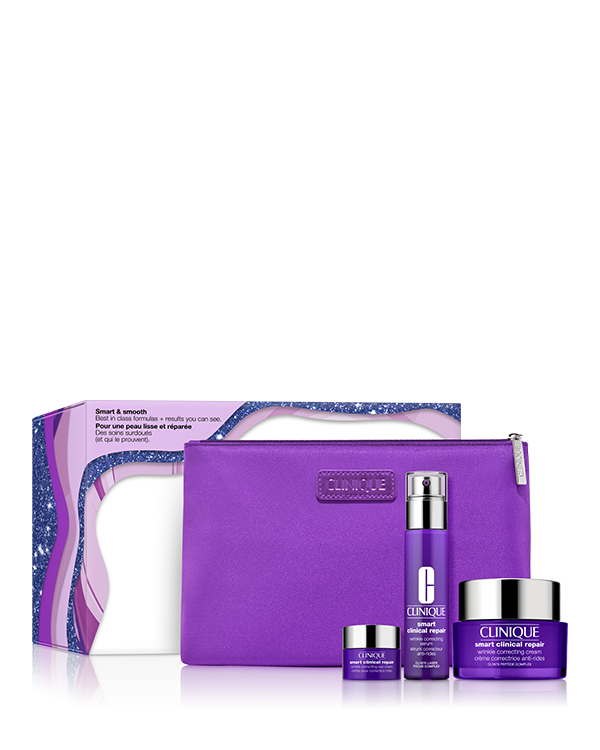 Smart &amp; Smooth Skincare Set, Un set regalo dal valore di 168€ per la tua routine antiage. Riduce l&#039;aspetto di linee e rughe su viso e collo, rendendo la pelle più compatta.
